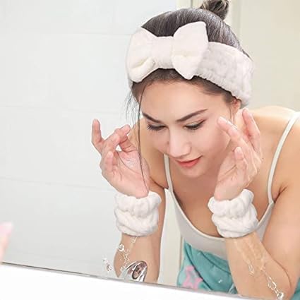 NVF 3-Piece Spa Headband & Wrist Washband Set - Super Soft Microfiber Hair & Face Wristbands for Women & Girls | Perfect for Skincare, Makeup Removal & Facial Cleansing at Home or Salon