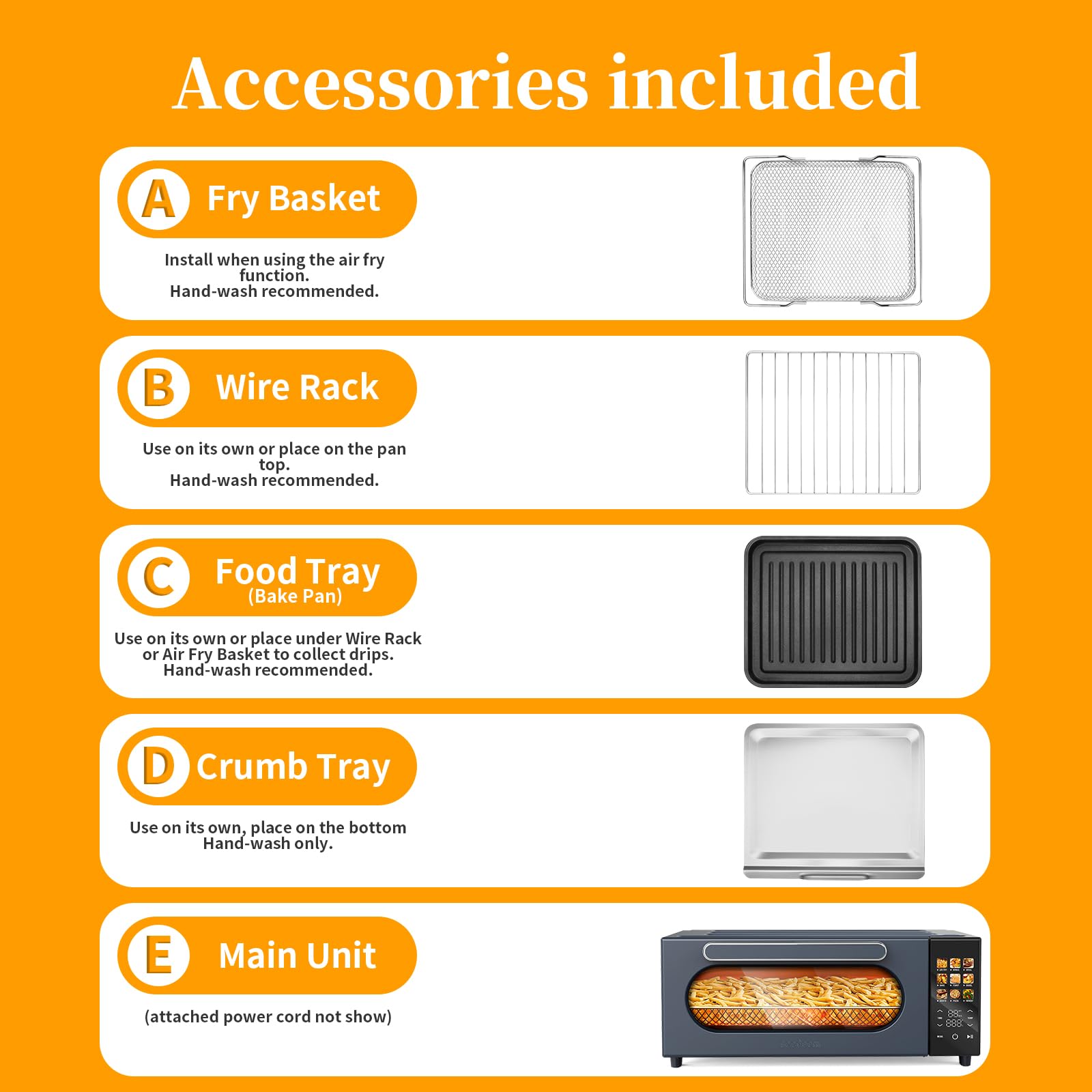 SEEDEEM 10-in-1 Air Fryer Toaster Oven with Convection - 15L Capacity, LCD Touch Screen Display, 1800W Countertop Oven for Baking, Roasting, Dehydrating - Includes 4 Accessories (Ash Gray) - Perfect for Small Kitchens, Dorms & RV Cooking
