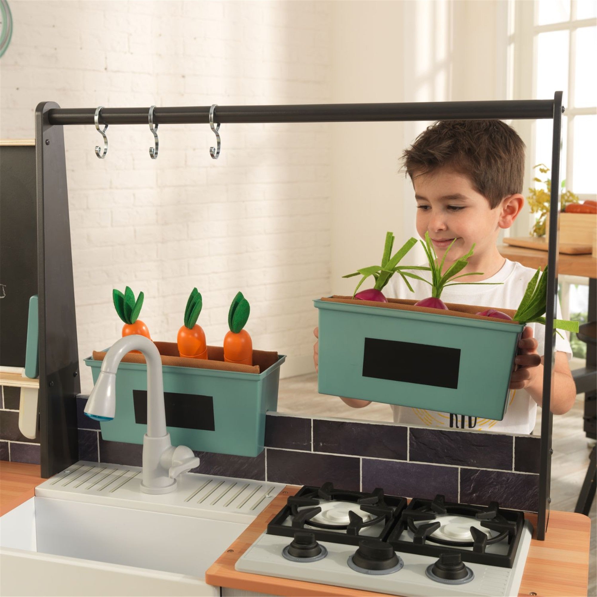 KidKraft Farm to Table Play Kitchen for Kids - Wooden Pretend Play Set with EZ Kraft Assembly | Perfect for Imaginative Play, Preschool Learning & Toddler Role-Playing Games