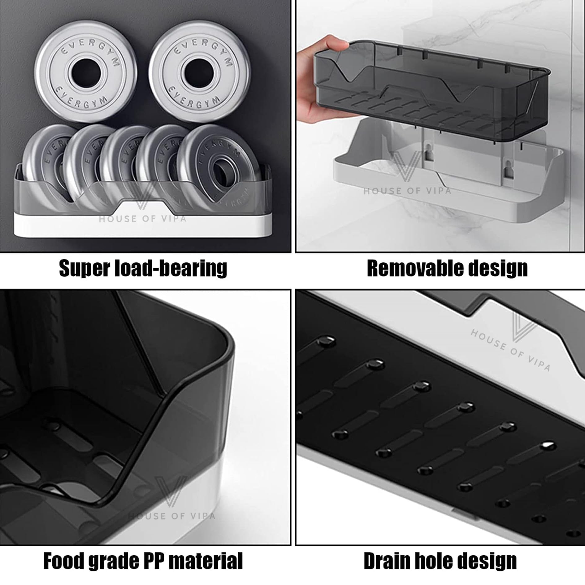 VIPA Plastic Bathroom Shelf Organizer - Wall Mounted Storage Rack for Home Bathroom