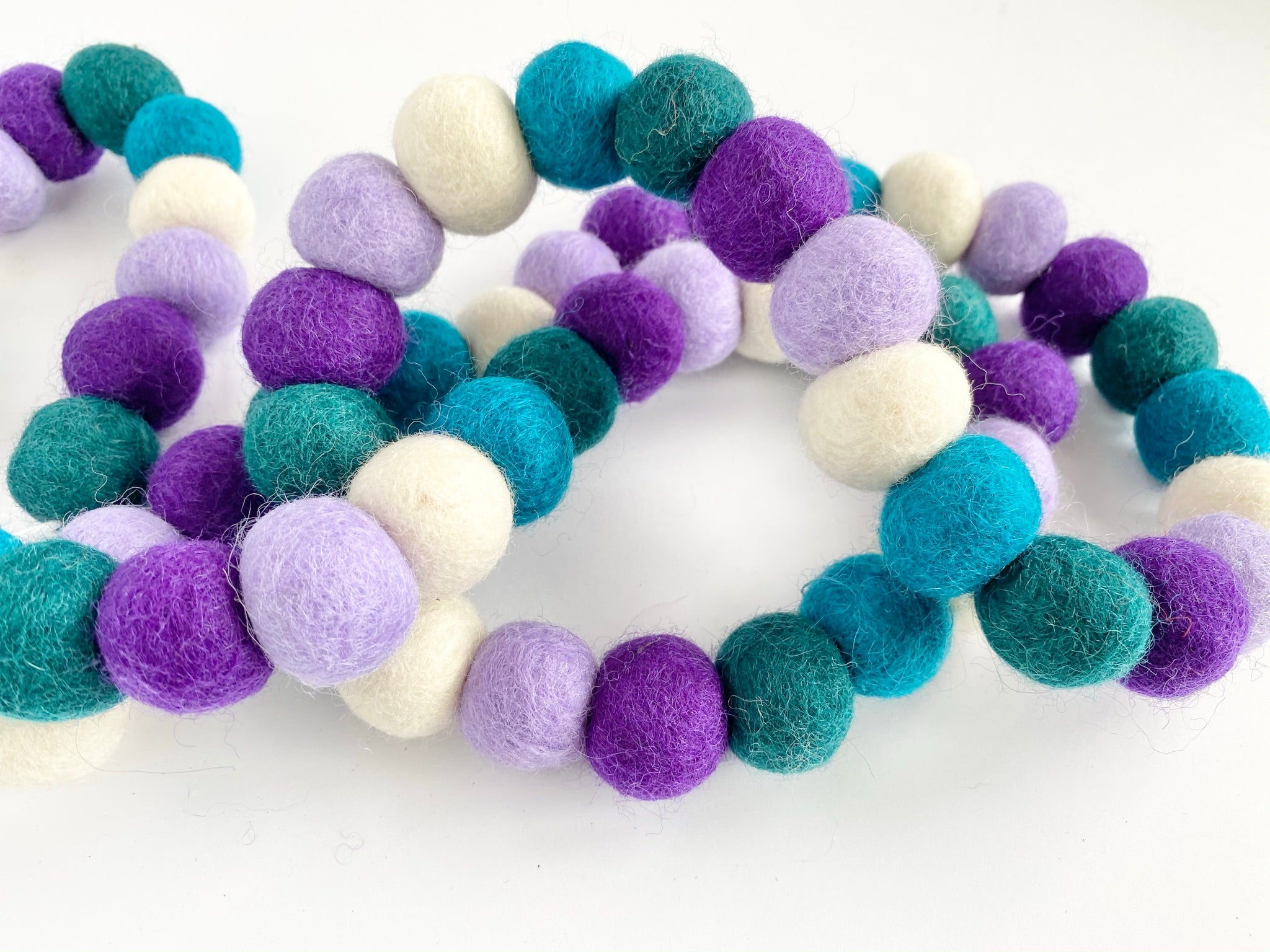 Vibrant Purple & Blue Felt Ball Garland - Handmade Wool Decoration for Nursery, Wedding, Party & Home Decor - Perfect for Baby Showers, Christmas Tree, Wall & Mantel Decorations