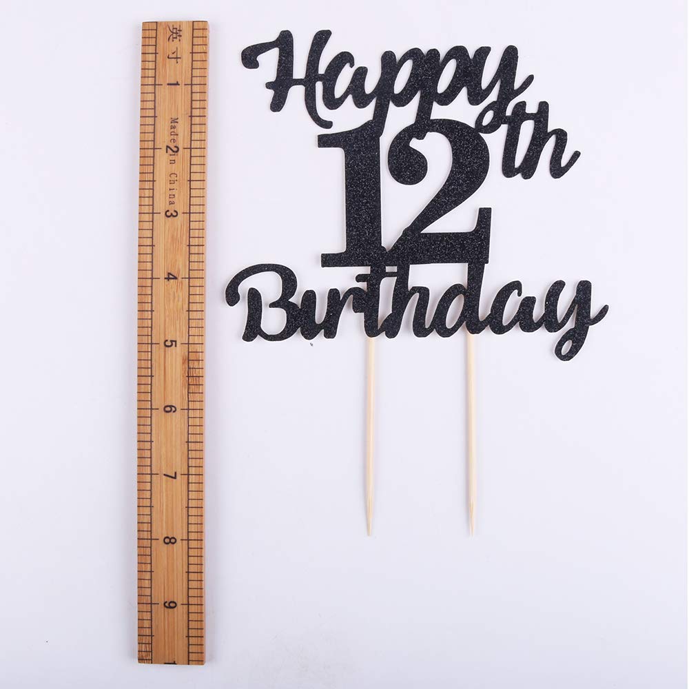 LVEUD 12th Birthday Cake Topper - Black Glitter 12 Number Cake Decorations for Happy Birthday Party | Perfect for 12 Year Old Birthday Cakes, Cupcakes & Dessert Table Decor