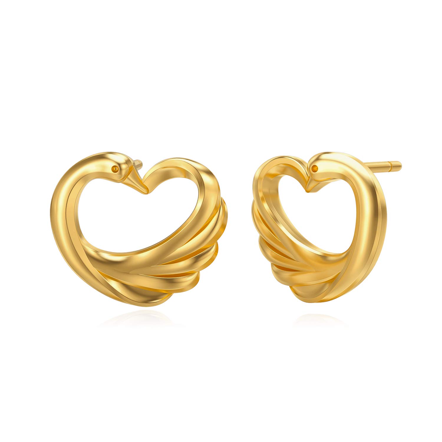 14K Solid Gold Swan Stud Earrings for Women - Yellow Gold Fine Jewelry Gifts for Her - Perfect for Weddings, Anniversaries & Special Occasions