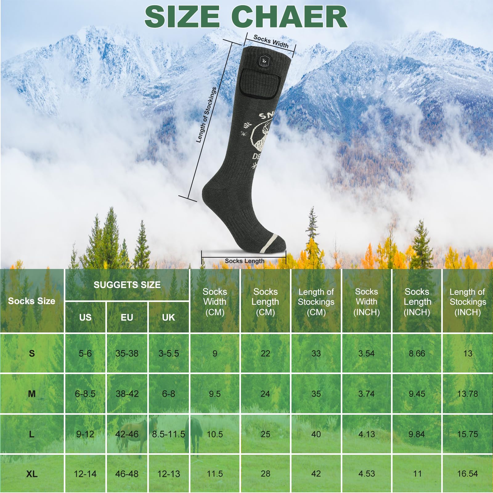 SNOW DEER Heated Socks for Men & Women - 7.4V Rechargeable Battery Electric Warm Socks for Winter - Perfect for Hunting, Fishing, Camping, Hiking & Skiing - Keep Your Feet Toasty in Cold Weather