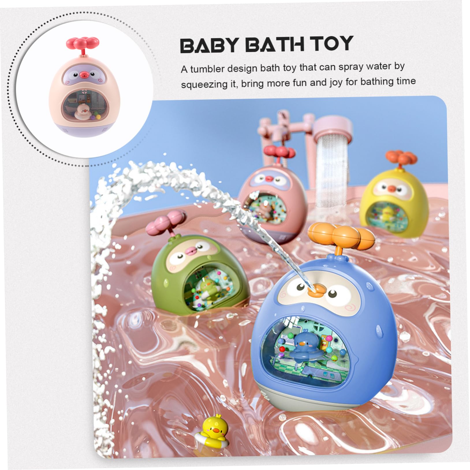 UPKOCH Animal Tumbler Toy for Babies - Bath Time Water Spray Toy, Non-Toxic ABS Plastic, Pink - Fun Sensory Play for Infants in Bathtub & Playtime