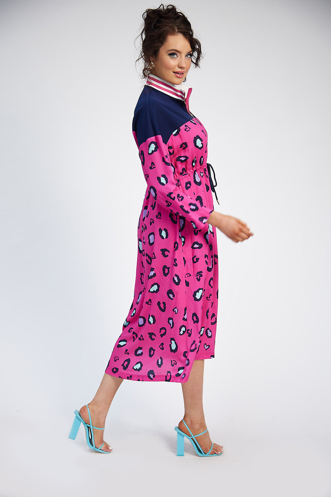 Katie Drawstring Dress - Floral Pink Print & Navy Blue Casual Summer Dress for Women | Perfect for Beach, Vacation, and Everyday Wear