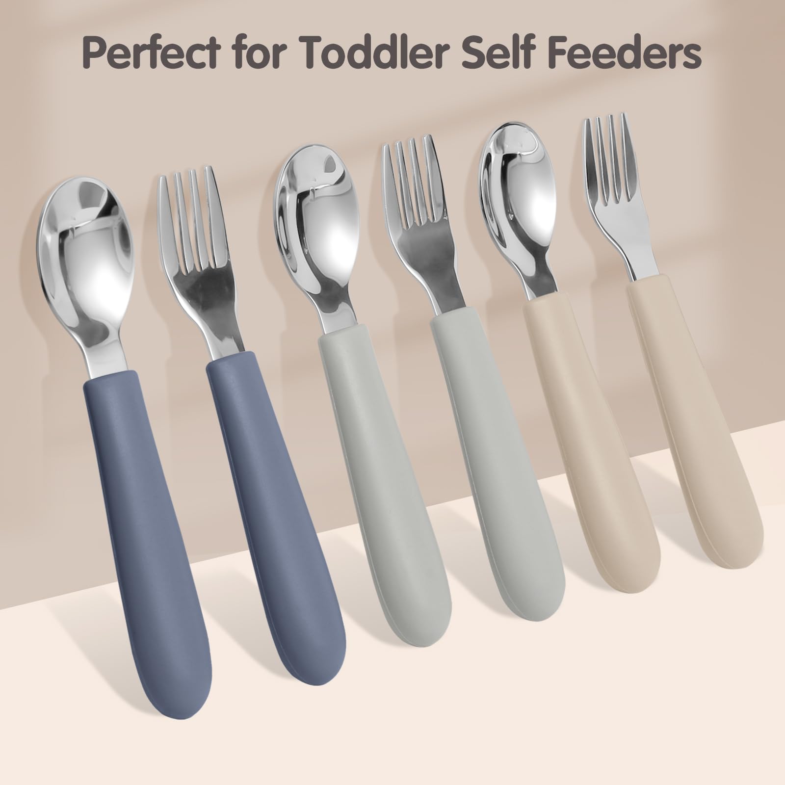 6 Pack Toddler Utensils Set - Stainless Steel Kids Silverware with Soft Silicone Handle | Safe Forks & Spoons for Babies | Dishwasher Safe, BPA-Free | Perfect for Daycare, Travel & Home Feeding