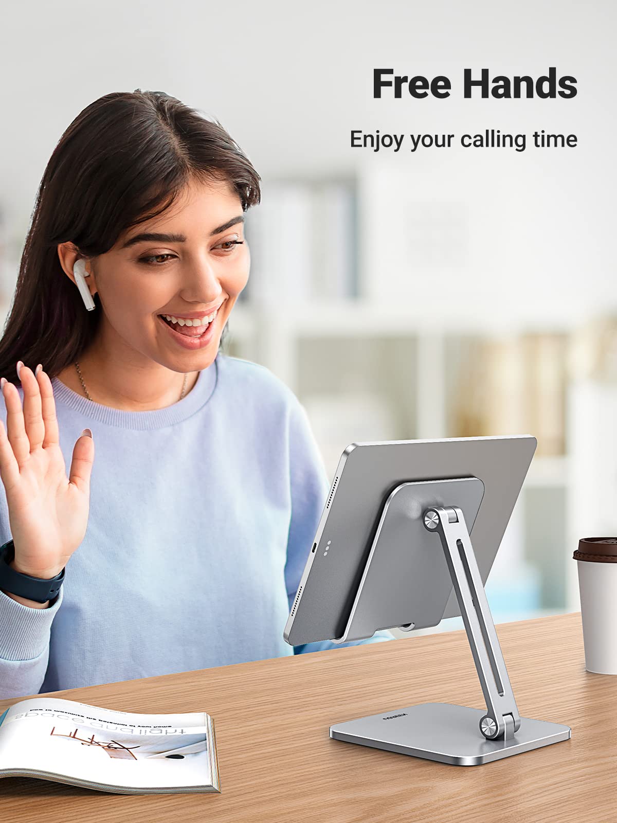 UGREEN Adjustable Aluminum Tablet Stand Holder for iPad Pro/Air/Mini 10.2-12.9 Inch, Thick Base Desk Stand with Non-Slip Design - Perfect for Home Office, Study, Watching Videos & Video Calls (Silver)