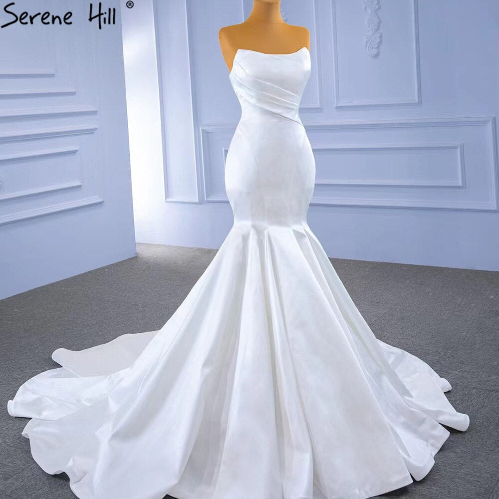 Serene Hill White Satin Mermaid Wedding Dress 2025 - Simple Elegant Sexy Bridal Gown HM67297 | Custom Made for Beach, Church & Formal Weddings
