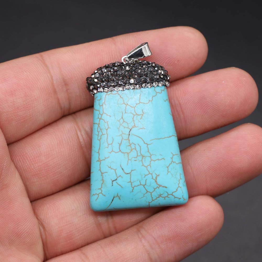 Wholesale Natural Gemstone Pendants - Rectangle Turquoise Quartz Crystal Healing Charms for Jewelry Making (3 PCS Mix Colors) | DIY Necklace, Bracelet & Chakra Reiki Jewelry Crafting