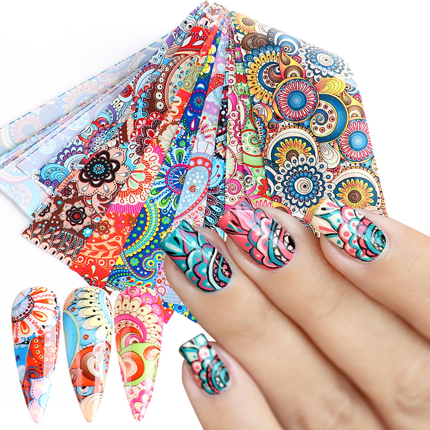 Holographic Nail Foil Transfer Stickers - Colorful Bohemian Nail Art Decals with Sky & Starry Designs | DIY Manicure Supplies for Women | Perfect for Nail Salons, Home Use & Party Nail Decorations