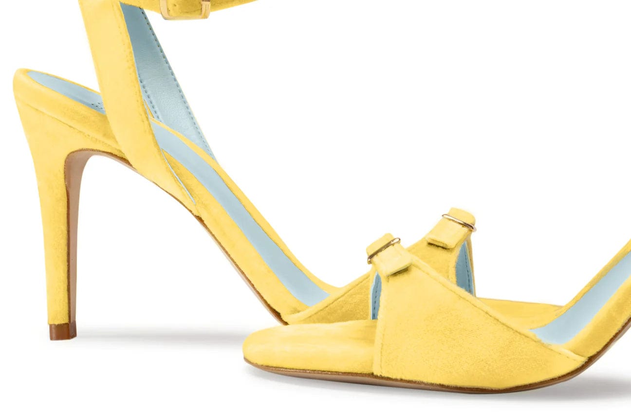 Anna Vegan Velvet Heeled Sandals for Women - Comfortable Yellow Dress Shoes for Weddings, Parties & Special Occasions