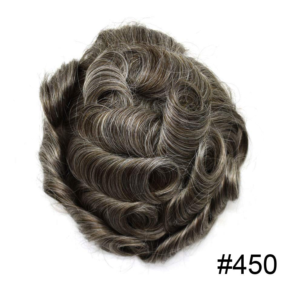 100% European Real Human Hair Swiss Lace Front Toupee for Men - Medium Brown with 50% Gray - 8x10 Inch - 100% Density - Bleached Knots - Natural Hair Replacement System for Thinning Hair & Baldness - Perfect for Daily Wear, Special Occasions & Confidence Boost