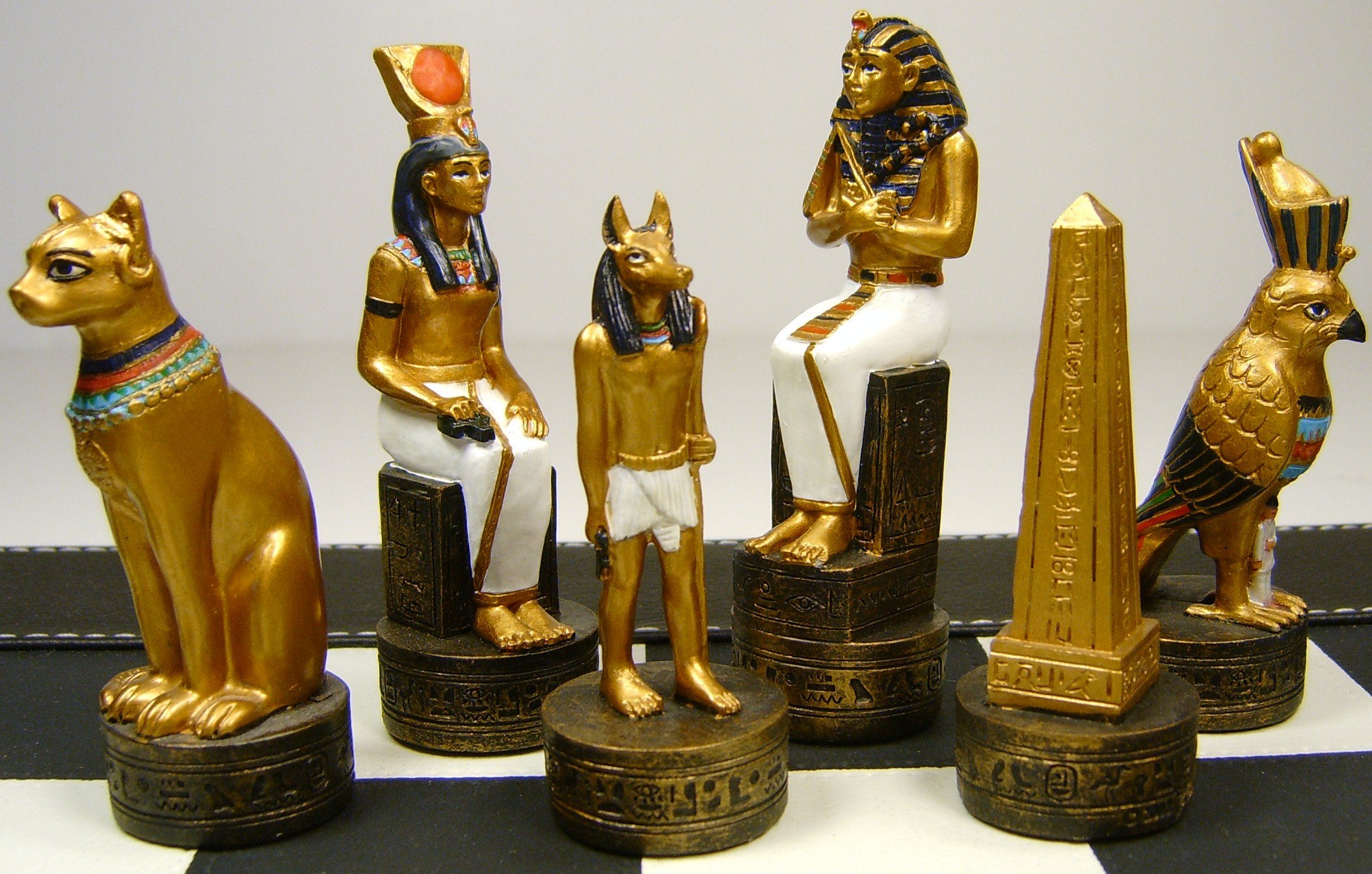 Hand-Painted Egyptian Chess Set with 18