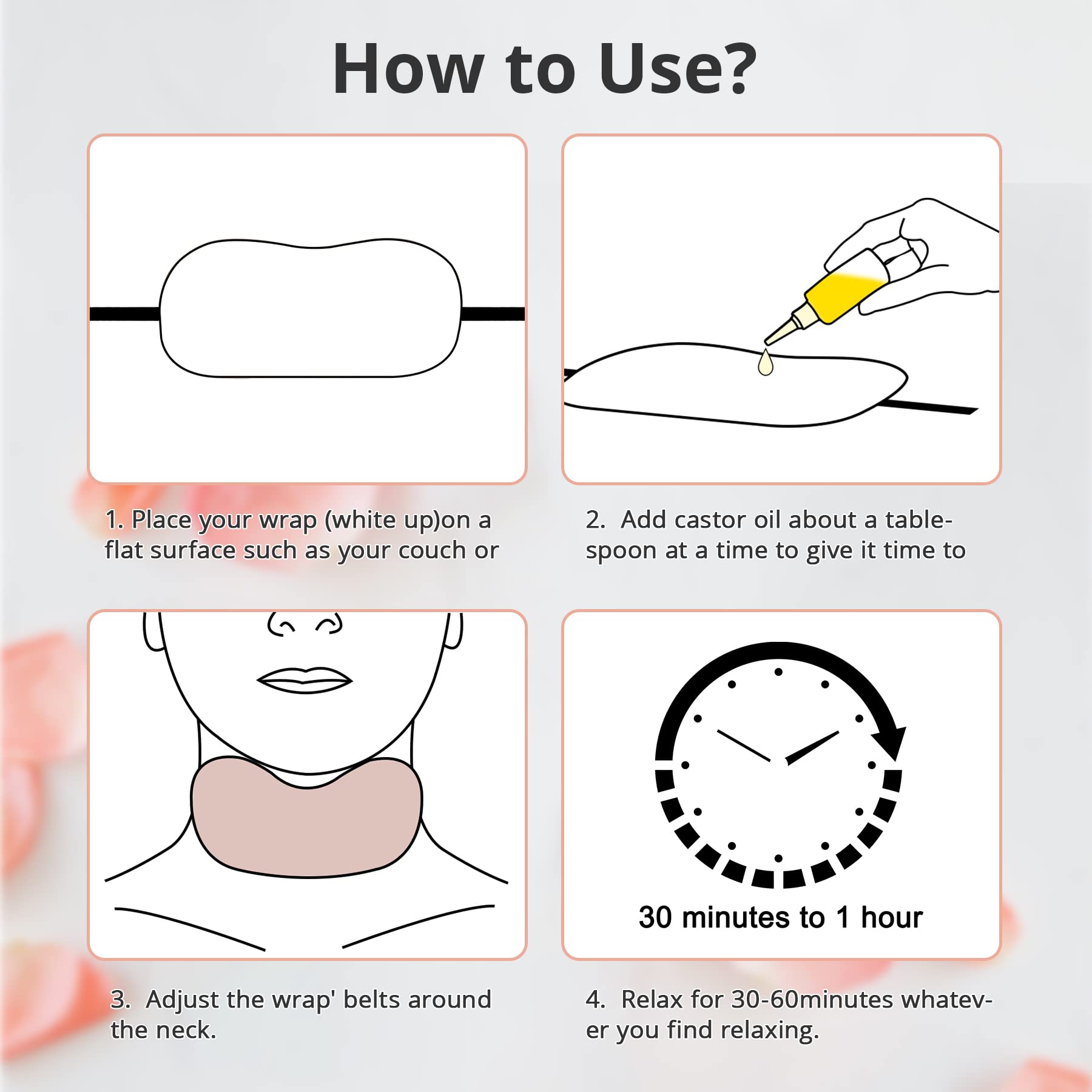 Organic Castor Oil Neck Wrap for Thyroid Support - Reusable & Mess-Free Castor Oil Pack Wrap Kit (Castor Oil Not Included) - Perfect for Relaxation, Pain Relief & Lymphatic Drainage Therapy