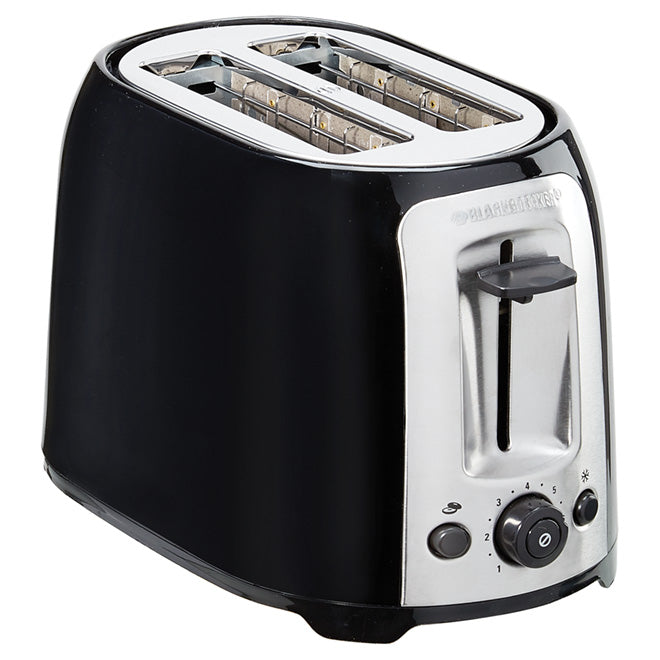 BLACK + DECKER TR1278BD 2-Slice Toaster - Stainless Steel, Extra-Wide Slots, 7 Shade Settings, Defrost & Reheat Functions - Perfect for Breakfast, Office, Dorm & Kitchen Use