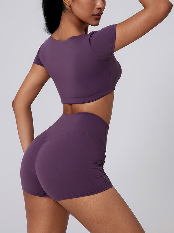 ZASUWA Women's Sexy Solid Color U-Neck Quick Dry Short Sleeve T-Shirt - Perfect for Summer, Gym, and Casual Wear