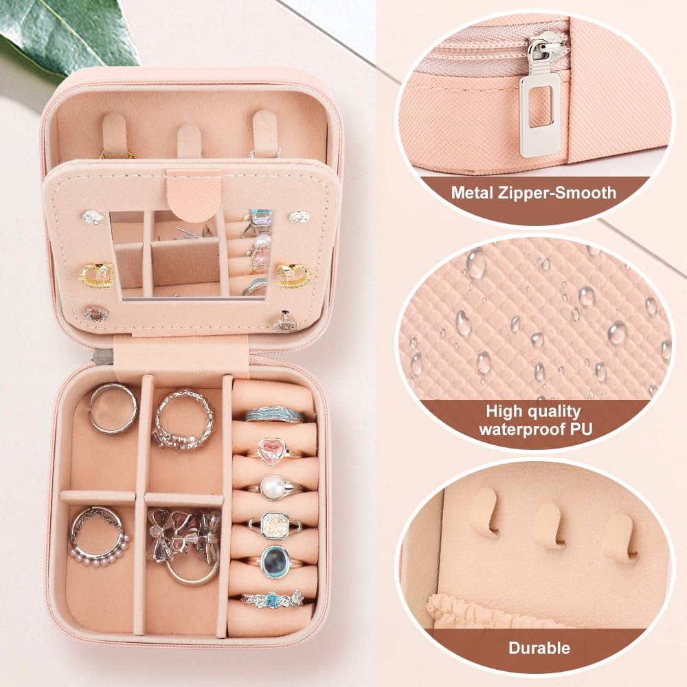 WALLFID Girls Jewelry Box with Mirror - Portable Travel Jewelry Organizer for Kids, Small Jewelry Storage Case - Perfect Birthday Gift for Girls & Travel Essential (D) | Great for Travel, Home Storage & Birthday Presents