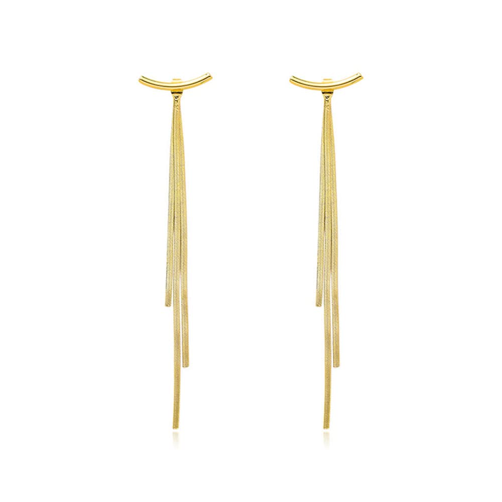 Gold Tassel Earrings for Women - Silver Fringe Dangle Earrings with Star Charm & Long Metal Chain - Geometric Bridesmaid Jewelry for Weddings, Parties & Special Occasions