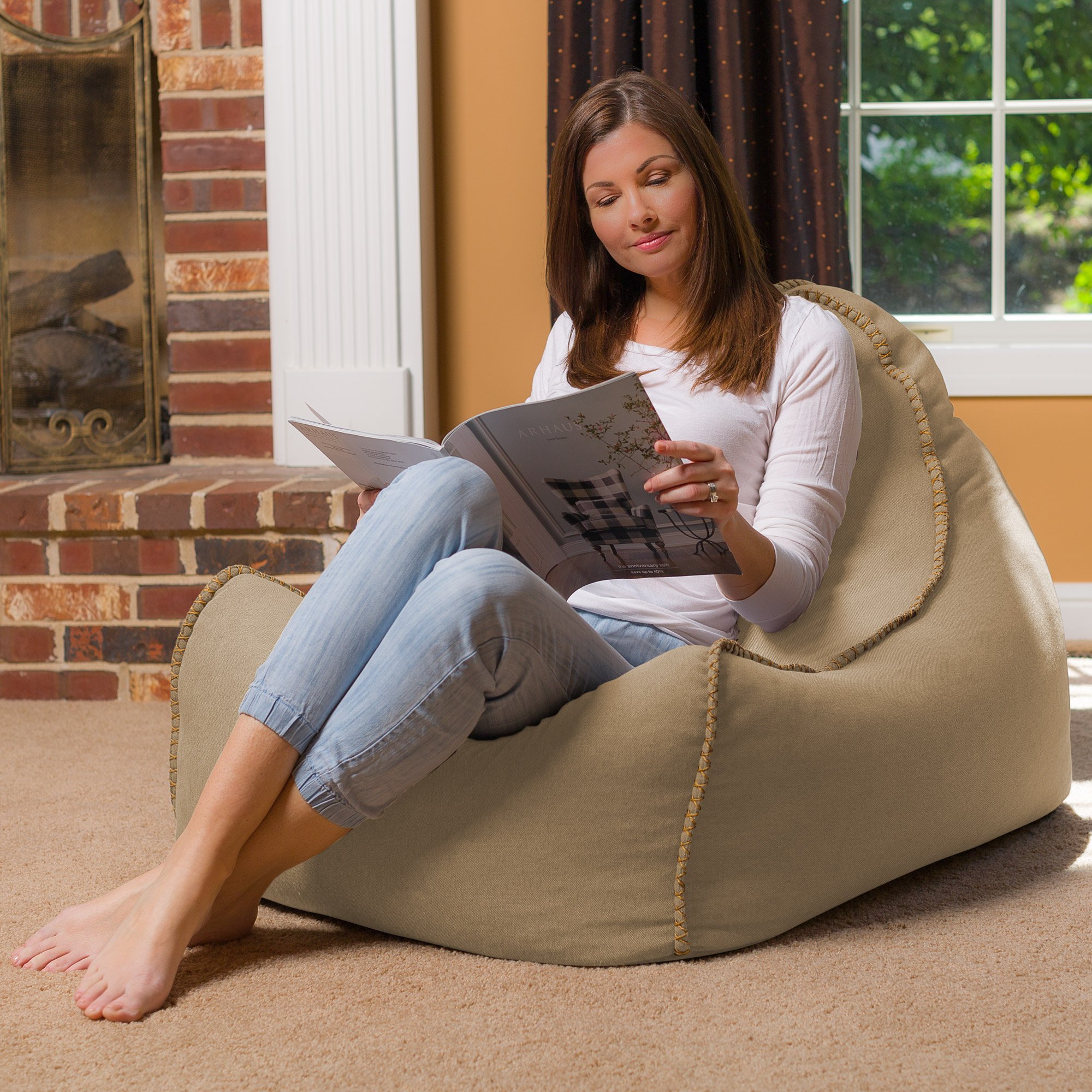 Premium Indoor & Outdoor Bean Bag Chair - Captains Chair in Taupe - Perfect for Lounging, Gaming & Relaxing in Living Room, Bedroom or Patio