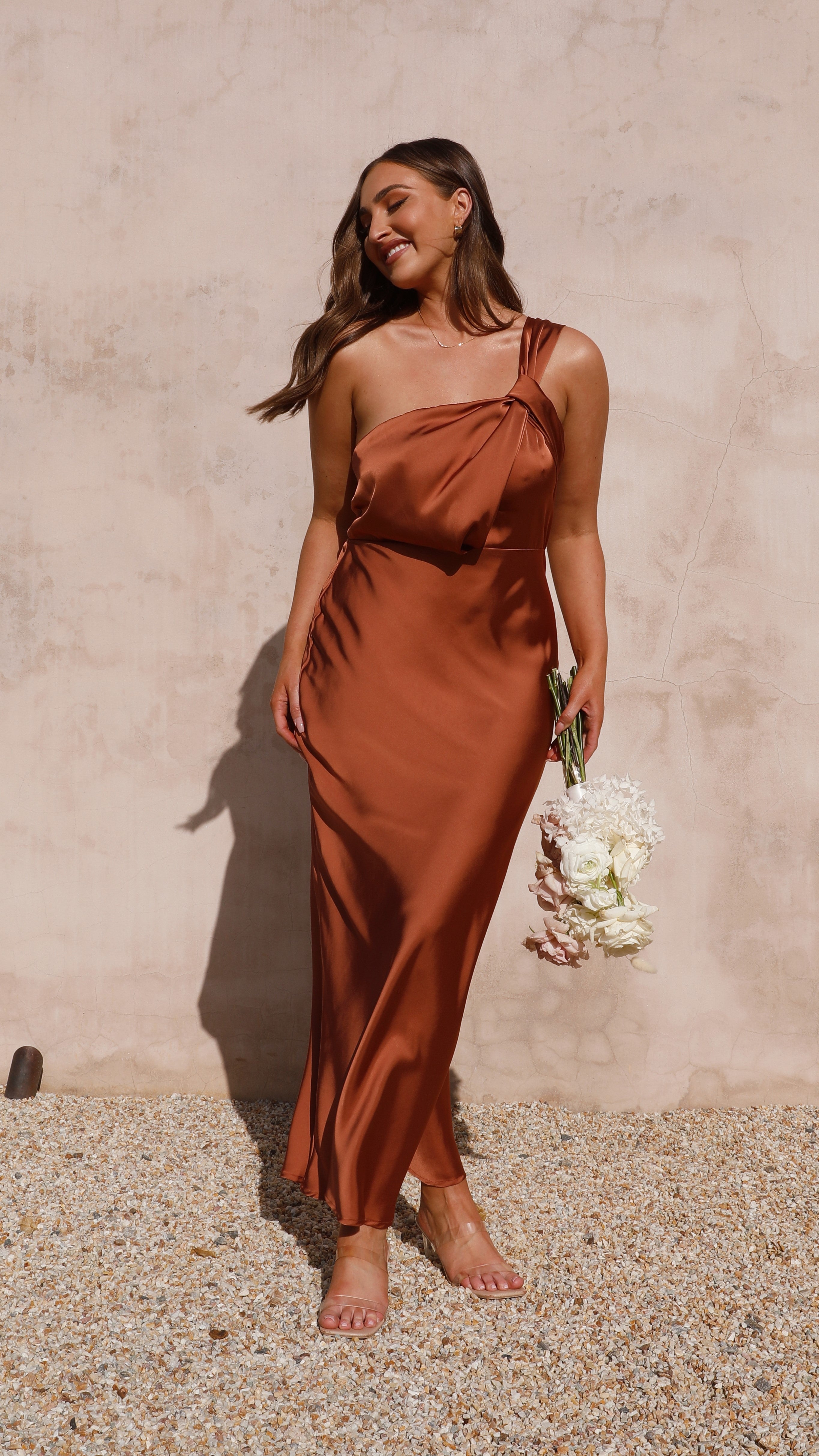Greta Maxi Dress in Copper - Elegant Long Flowy Dress for Women, Perfect for Summer, Beach, Parties, and Special Occasions