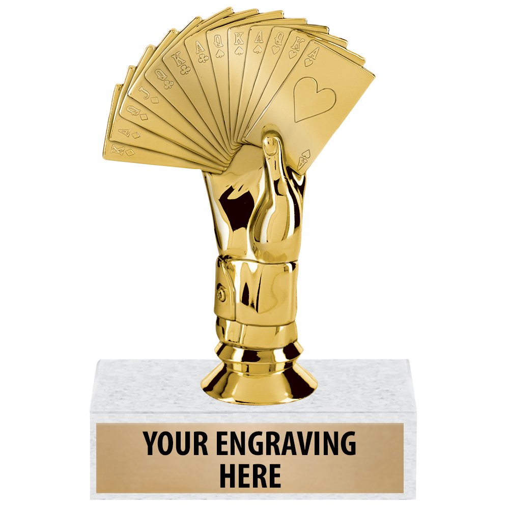 Gold Card Hands Trophy - Elegant Playing Cards Award for Poker Tournaments & Casino Events - Perfect for Winners, Game Nights, and Collectors