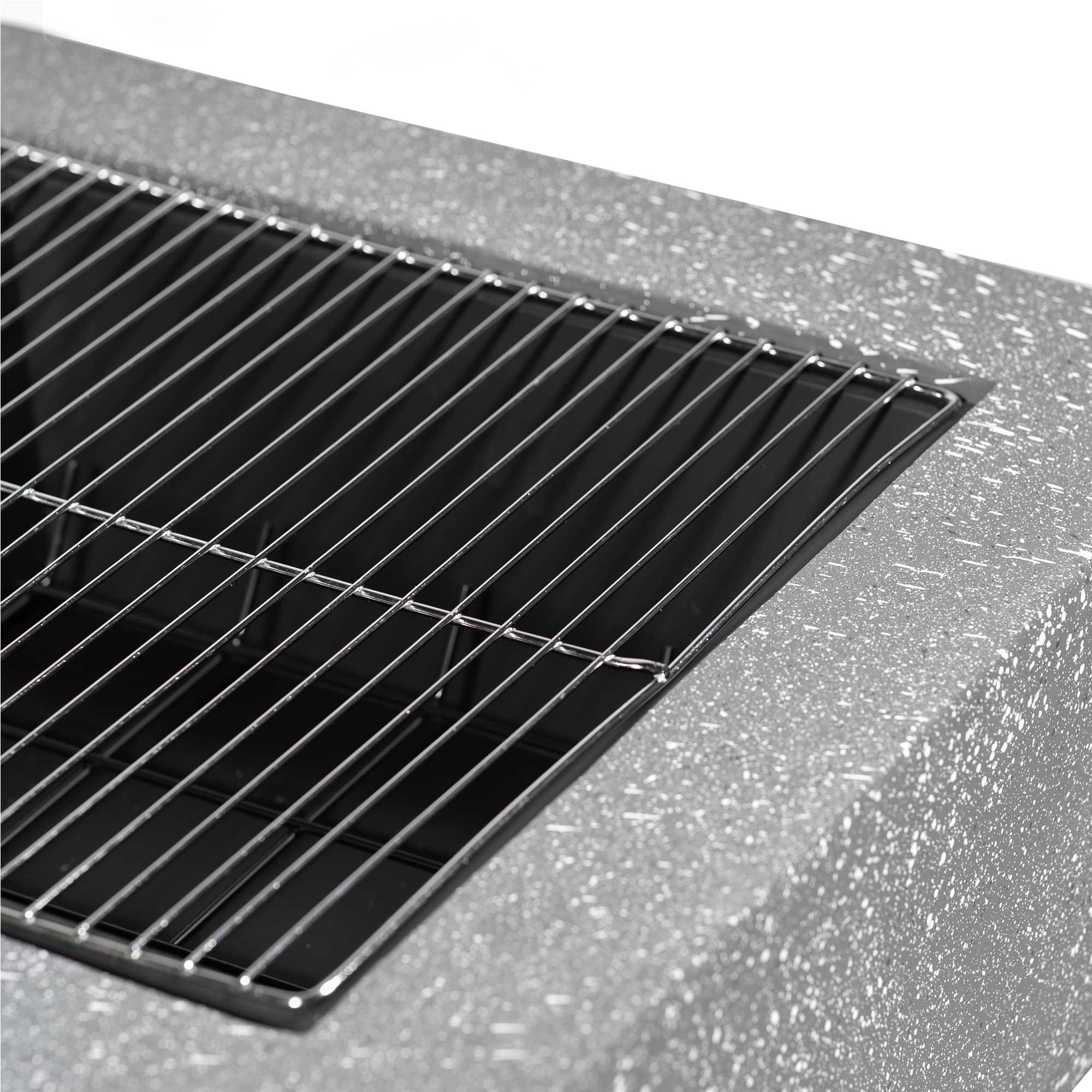 Dark Grey Square MgO Fire Pit with BBQ Grill, Safety Mesh Screen & Fire Poker - Outdoor Camping, Backyard Bonfire, Patio Heating & Grilling