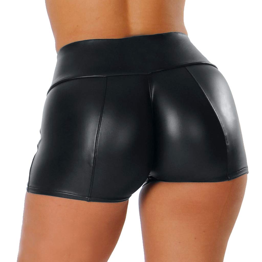 KCocoo Women's High Waist Faux Leather Yoga Shorts - Butt Lifting Workout Running Activewear for Gym & Lounge Wear