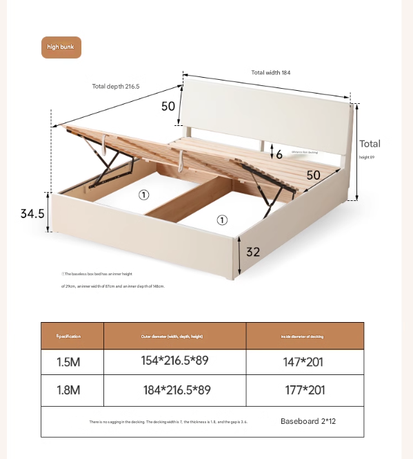 Solid Poplar Wood Box Storage Bed in Cream - Underbed Storage Solution for Small Spaces, Bedroom Organization & Minimalist Decor