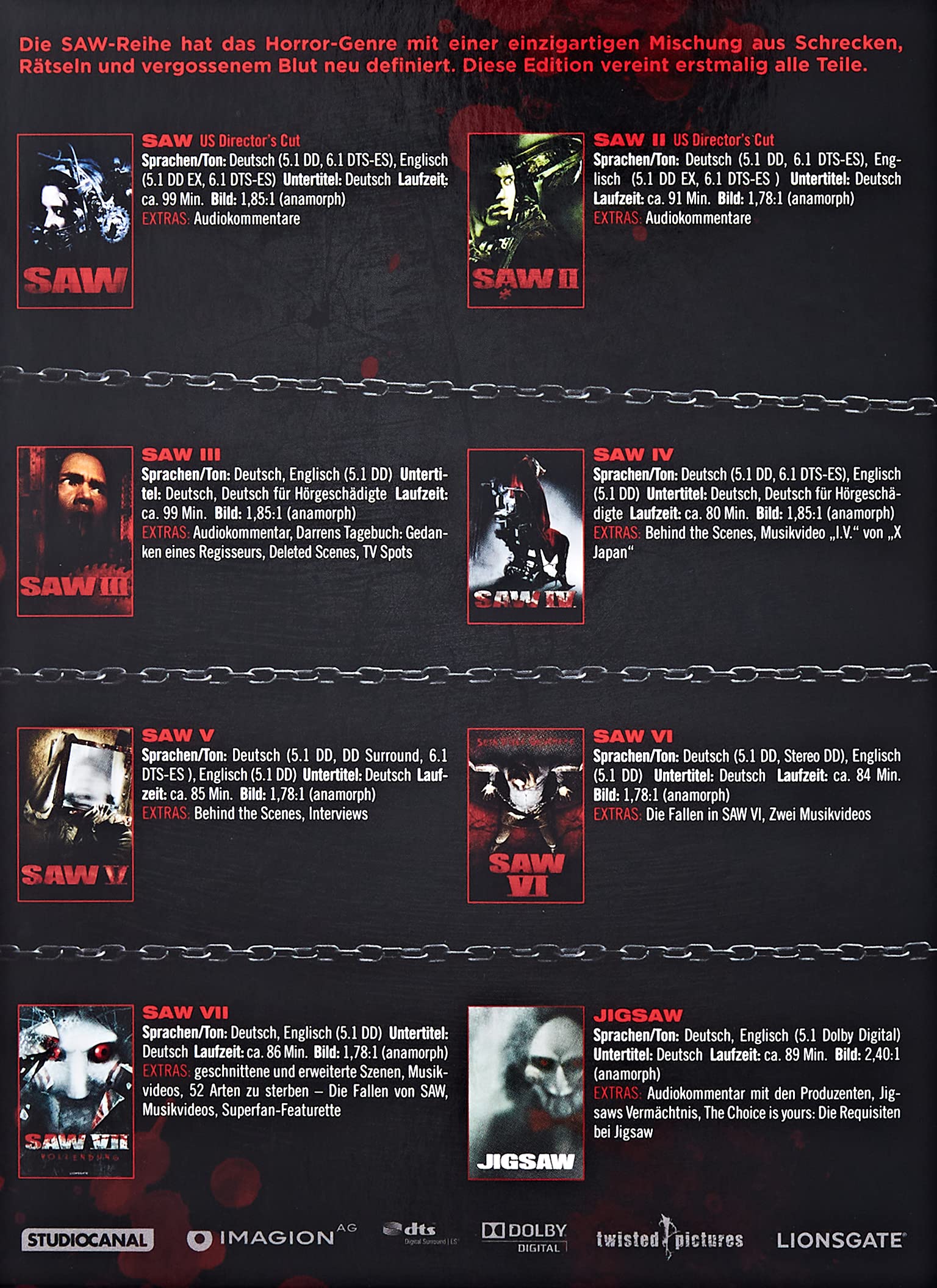 SAW I-VIII Complete Movie Collection - Horror Thriller Film Series for Halloween & Movie Nights