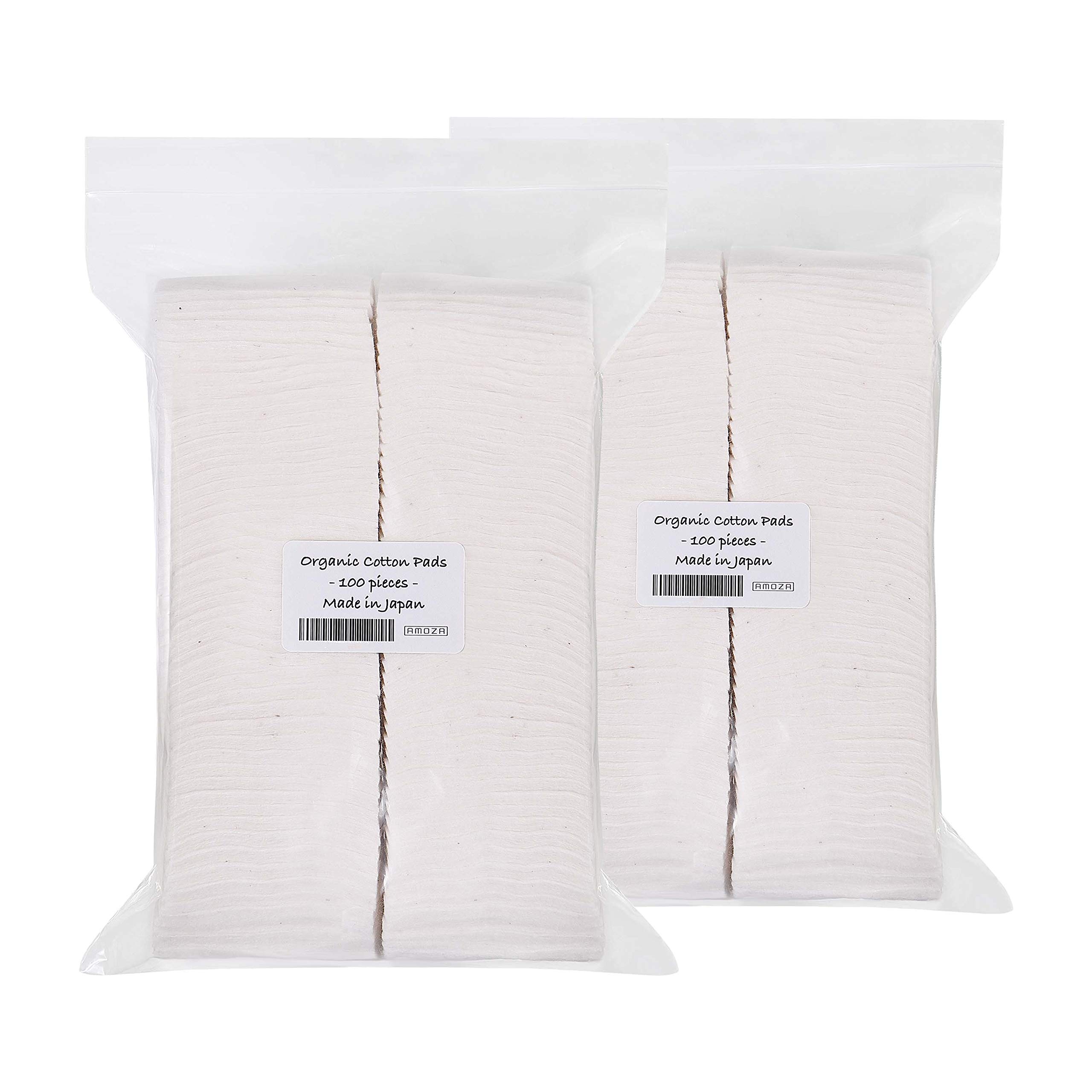Japanese Organic Cotton Pads 100% Unbleached - 100 Pieces (2 Packs) | Hypoallergenic & Eco-Friendly | Perfect for Makeup Removal, Skincare & Baby Care