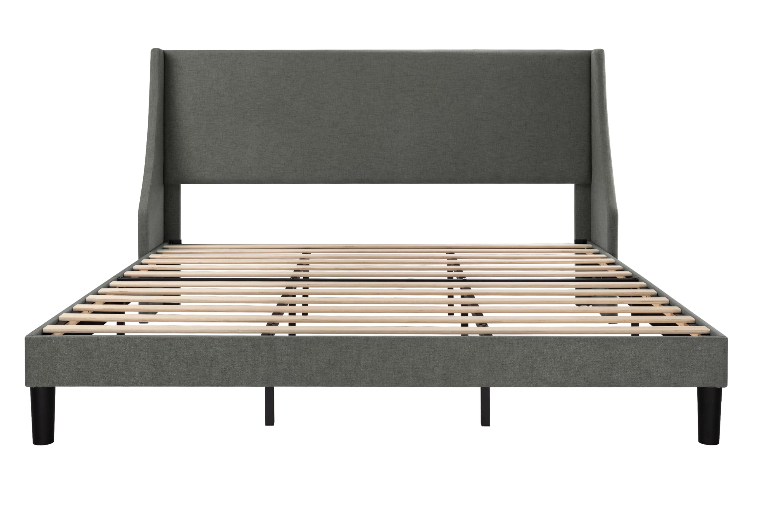 Allewie King Size Platform Bed Frame with Upholstered Headboard - Modern Wingback Design, Wood Slat Support, Dark Grey - Perfect for Master Bedroom & Guest Room Decor