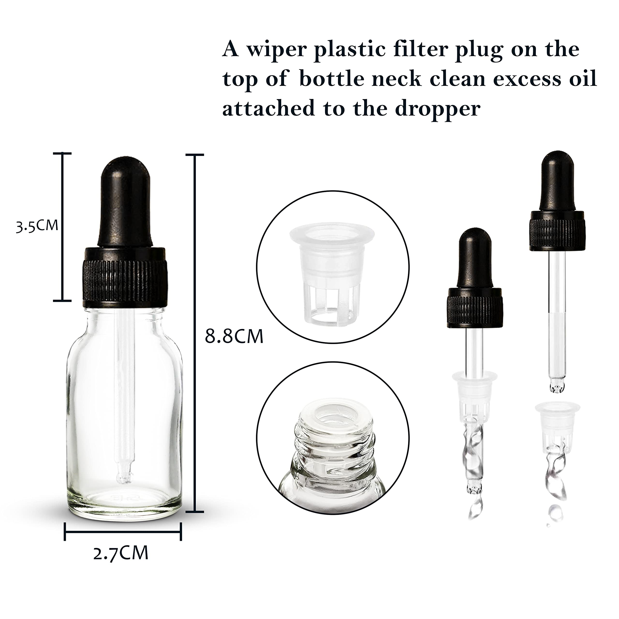 NSB Herbals 15ml Clear Round Empty Glass Bottle with Dropper - Black Ring & Silicone Teat for Essential Oils, Perfumes, DIY Blends (Pack of 3) | Perfect for Aromatherapy, Travel & Home Fragrance