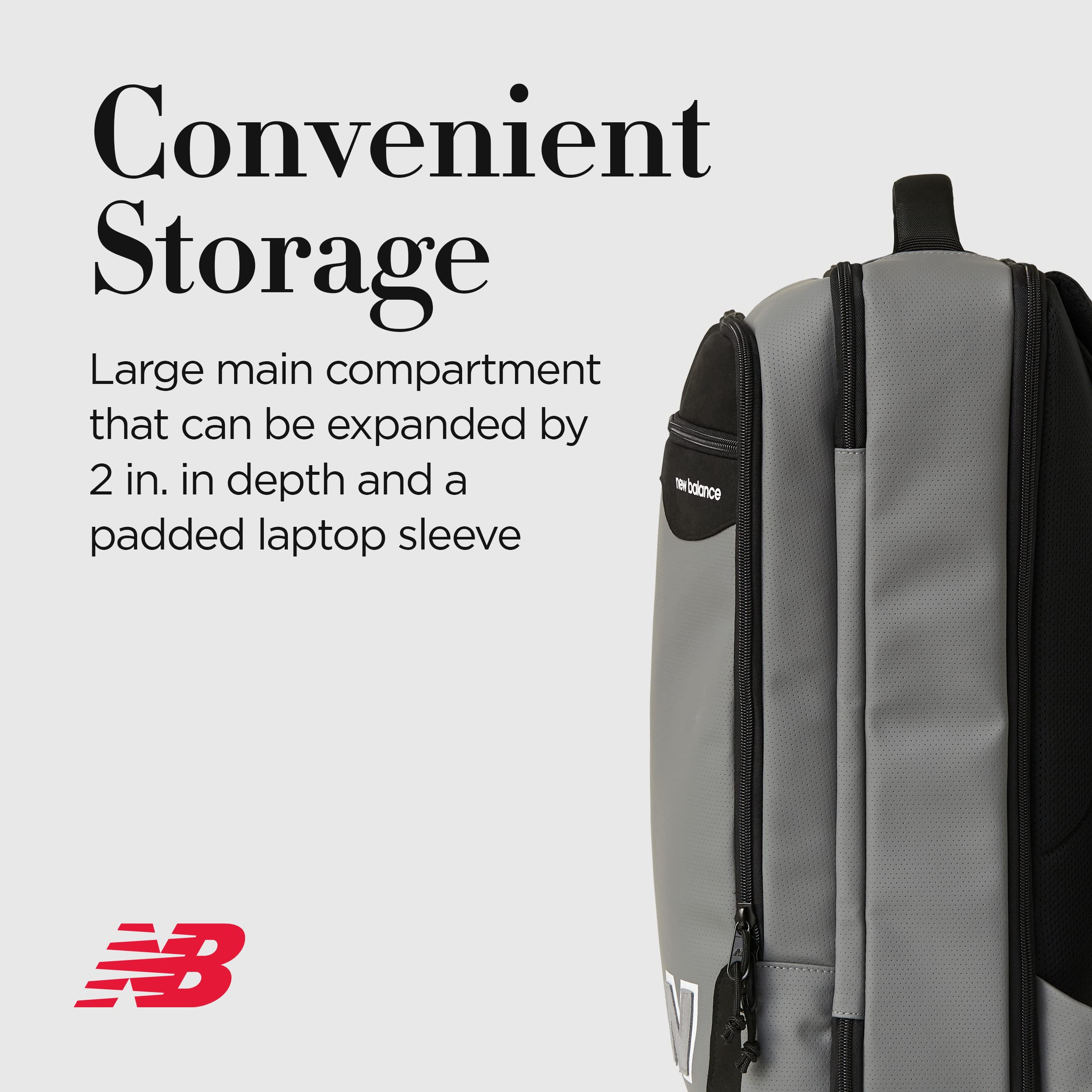 New Balance Grey One Size Backpack for School, Travel & Work - Lightweight & Durable Laptop Backpack with Multiple Pockets