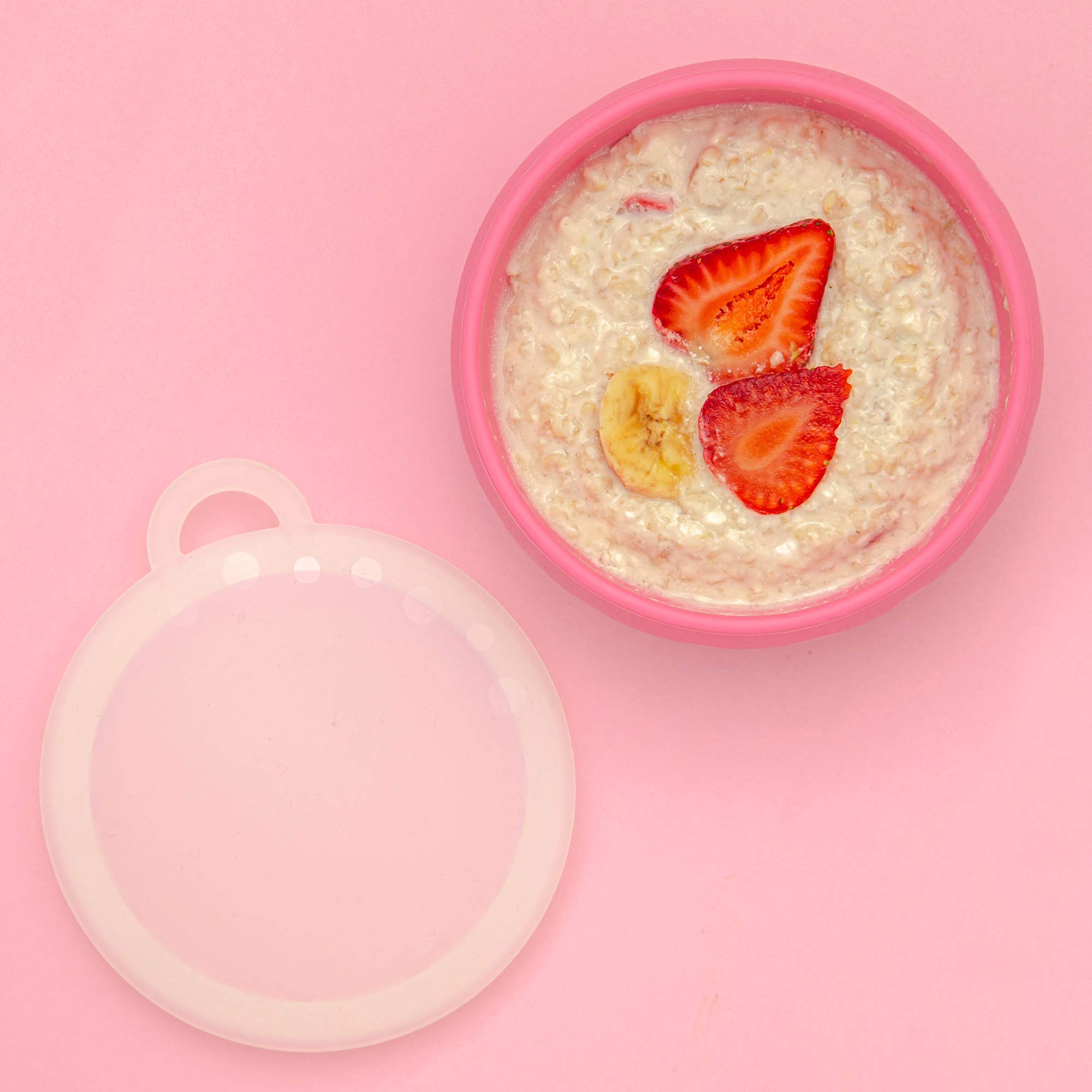 Bakerpan Silicone Toddler Feeding Bowl with Lid - BPA-Free, Non-Slip, Microwave & Dishwasher Safe Baby Bowl for Travel, Home & Daycare Use (Pink) - Perfect for Baby Food, Snacks & On-the-Go Meals