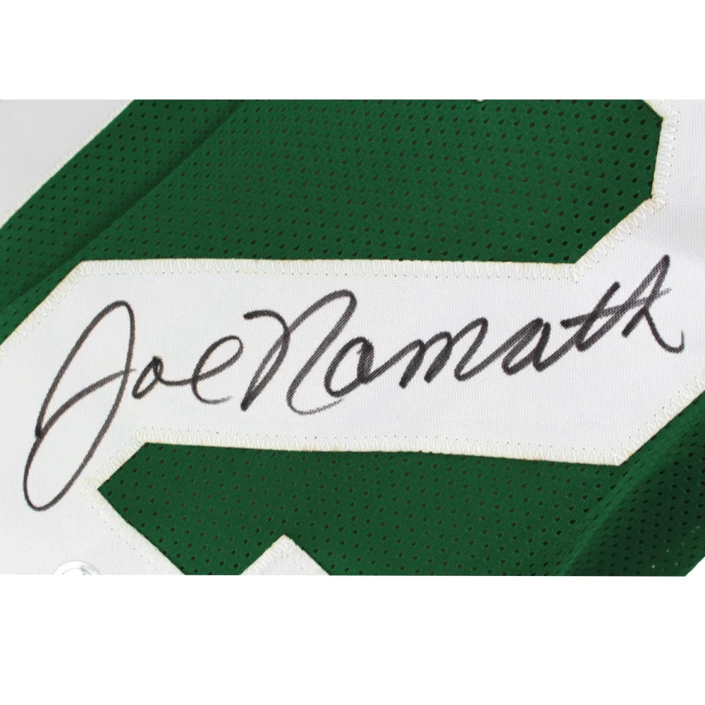 Authentic Joe Namath Autographed New York Jets Green Football Jersey with BAS COA - Broadway Joe Signed Collectible for Sports Memorabilia & Fan Display
