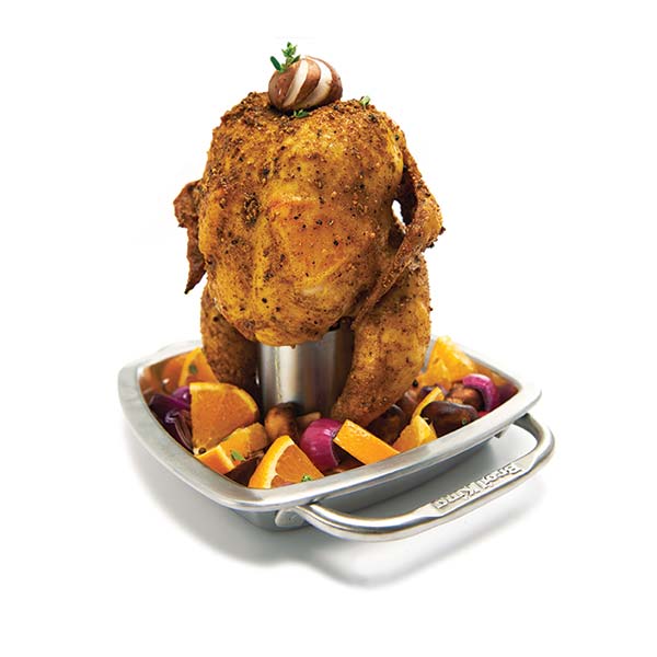 Broil King 69133 9x9 Inch Stainless Steel Chicken Roaster with Drip Pan - Perfect for Oven Roasting, Grilling & Holiday Cooking