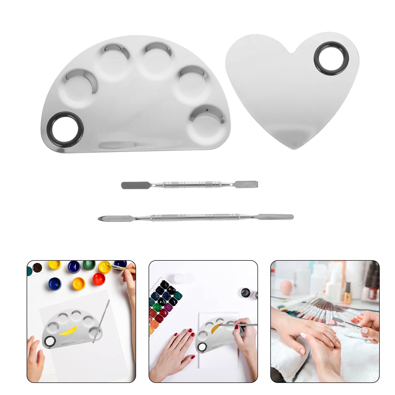 Beaupretty Makeup Palette Set - 4Pcs Stainless Steel Nail Art & Foundation Mixing Tools for Professional Makeup Artists
