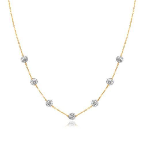 14K Yellow Gold Necklace with Crystal Embellished Sphere Stations - 18 Inch Chain for Women, Elegant Dainty Jewelry Gift for Birthday, Anniversary & Valentine's Day | Perfect for Parties, Weddings & Everyday Wear