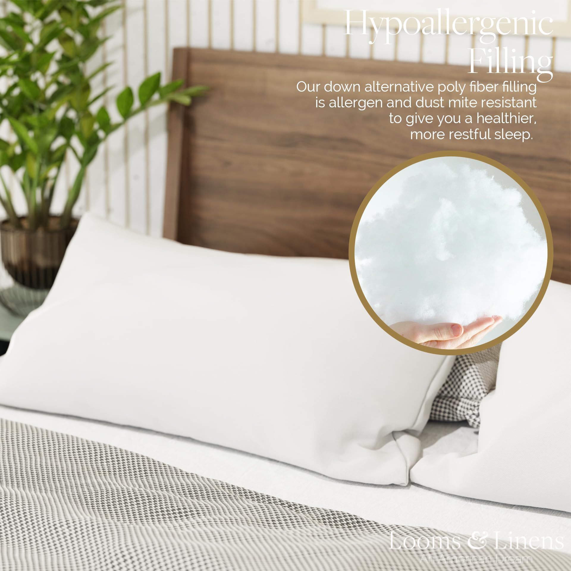 Premium Queen Size Pillow Set of 2 - 20x30 Hypoallergenic Pillow Inserts | Made in USA | Soft Sleeping Pillows with Breathable Cotton Cover by Looms & Linens | Perfect for Bedroom, Guest Room, Sofa & Daybed Decor