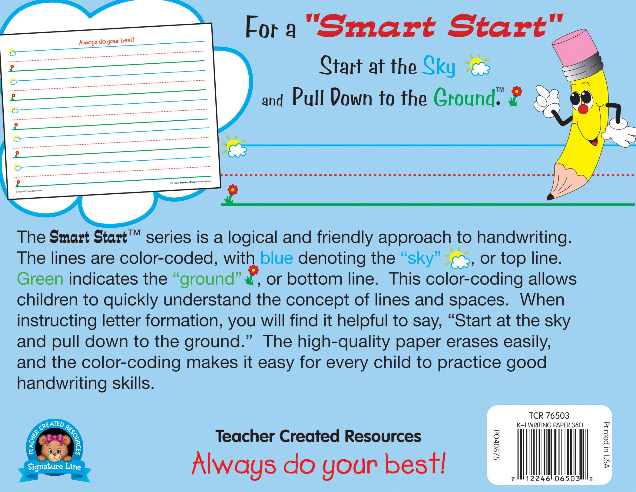Teacher Created Resources Smart Start K-1 Writing Paper - 360 Sheets (Pack of 6) | Primary Lined Paper for Kindergarten & 1st Grade | Perfect for Handwriting Practice, Classroom Activities & Homework Assignments