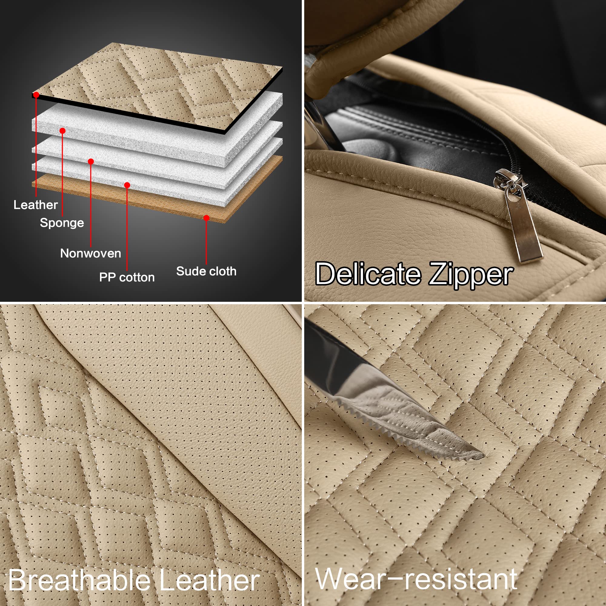 Premium Waterproof Faux Leather Car Seat Covers - Universal Fit for Sedans, Trucks & SUVs | Non-Slip Breathable Design | Beige Interior Accessories | Perfect for Daily Commute, Road Trips & Family Travel