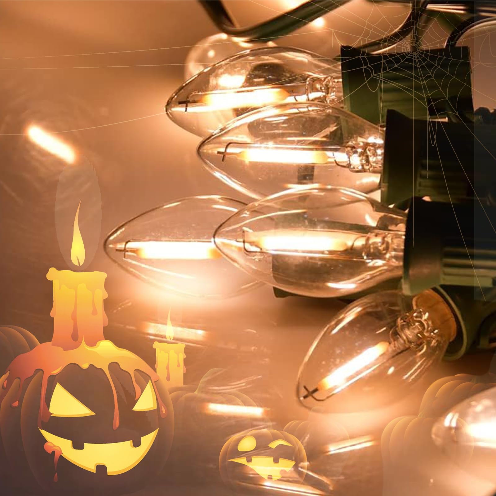 25 Pack C7 LED Night Light Bulbs - Warm White 0.6W E12 Candelabra Base - Clear Replacement Bulbs for Christmas & Halloween Outdoor String Lights - Perfect for Holiday Decor, Party Lighting & Home Ambiance
