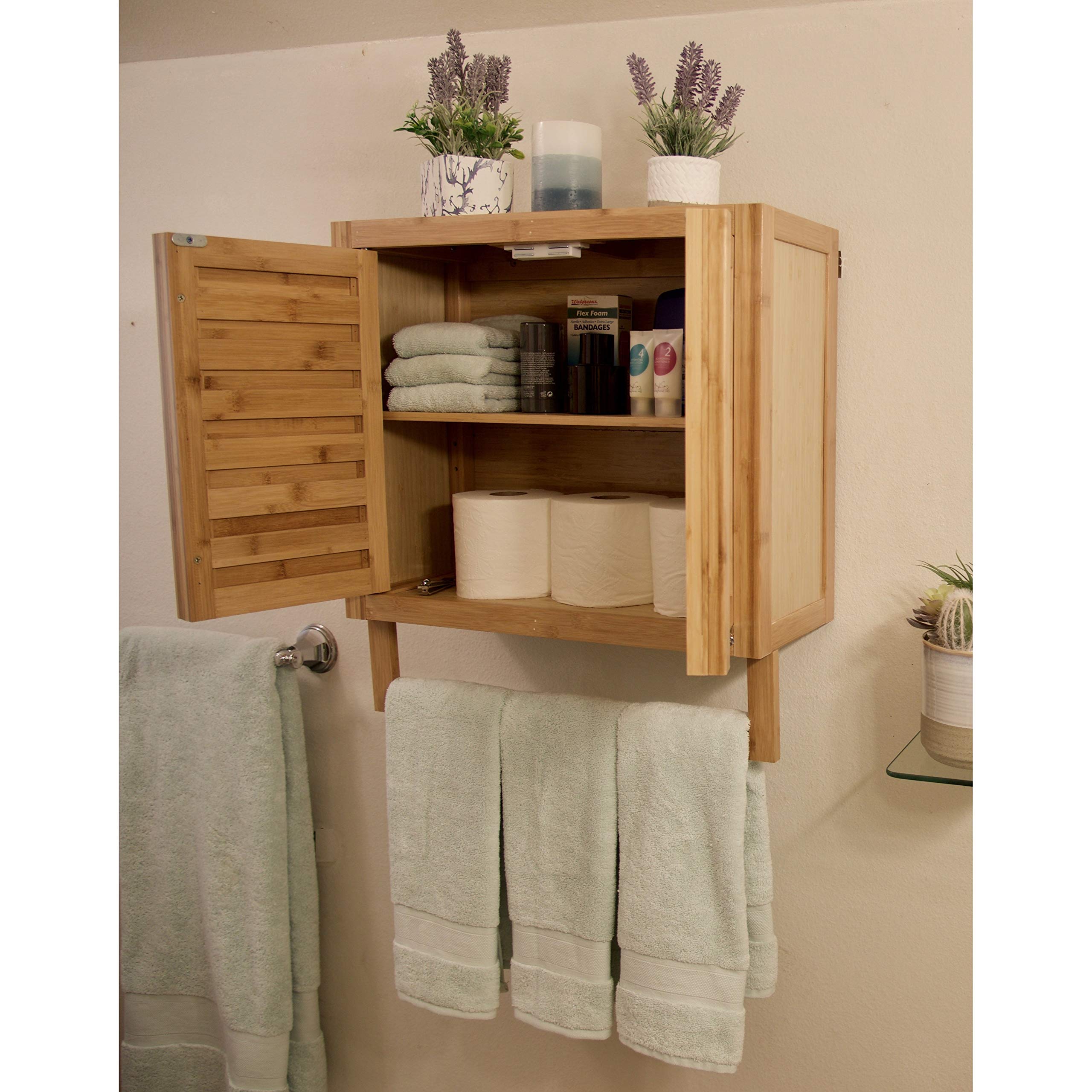 Burning Tree Solid Bamboo 2-Door Wall Mount Spice Cabinet - Modern Contemporary Kitchen Storage with Adjustable Shelves & Hardware - Perfect for Organizing Spices, Herbs, and Pantry Items in Small Kitchens