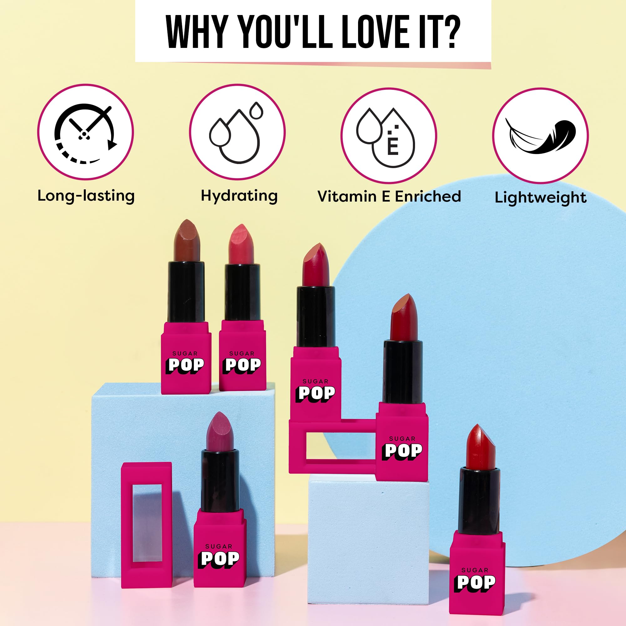 SUGAR POP Satin Matte Lipstick - 07 Blossom (Light Pink) - 3g - Vitamin E, Shea Butter & Jojoba Oil Infused - Ultra Pigmented, Hydrating, Weightless Formula - Perfect for Everyday Wear, Date Night & Special Occasions