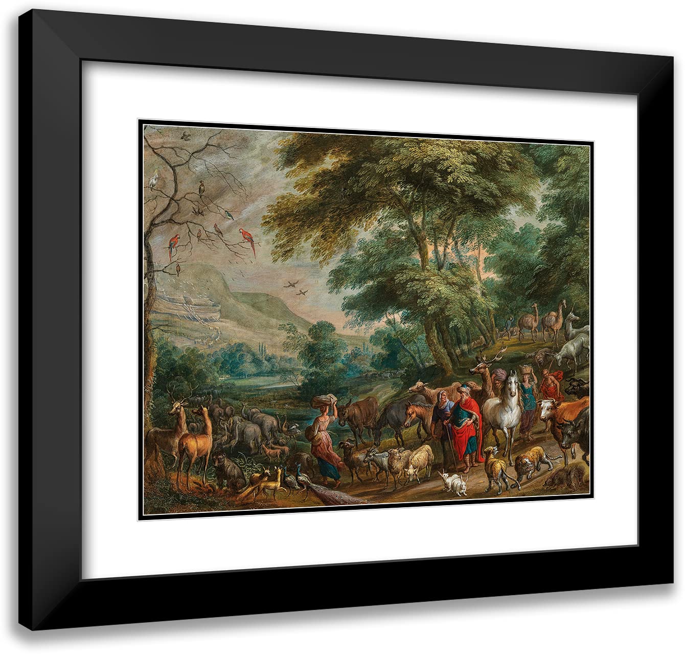 Flemish School 24x20 Black Modern Frame with Double Matted Museum Art Print - The Entry of Animals into Noah's Ark | Wall Decor for Living Room, Office & Gallery | Classic Religious Art Reproduction