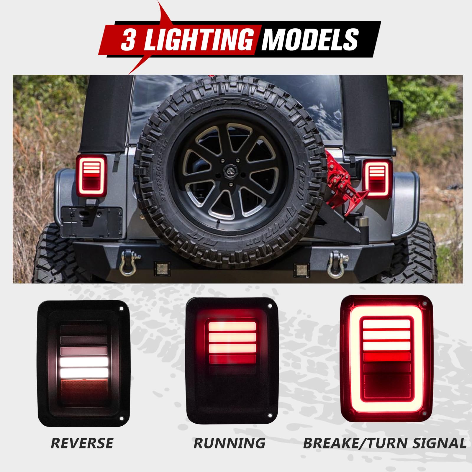 Upgraded LED JK Tail Lights for 2007-2018 Jeep Wrangler JK - Smoked Rear Tail Lights with Turn Signal, Running/Brake & Reverse Lights (2PCS) - Perfect for Off-Roading & Night Driving