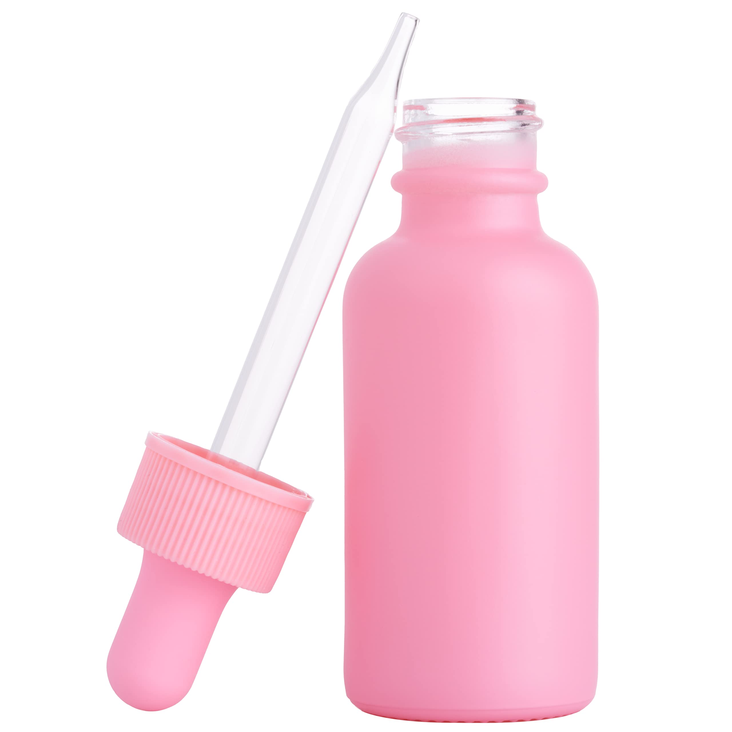 12 Pack Pink Coated 1 oz Glass Boston Round Dropper Bottles for Essential Oils, Aromatherapy, Skin Care - Perfect for DIY Beauty, Perfume Making & Herbal Remedies