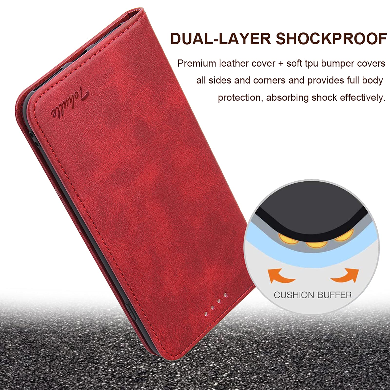 Premium PU Leather Wallet Case with Card Holder & Kickstand for iPhone 6 Plus/6S Plus - Magnetic Closure Flip Folio Phone Cover (Red) | Perfect for Business Travel, Daily Commute & Hands-Free Viewing