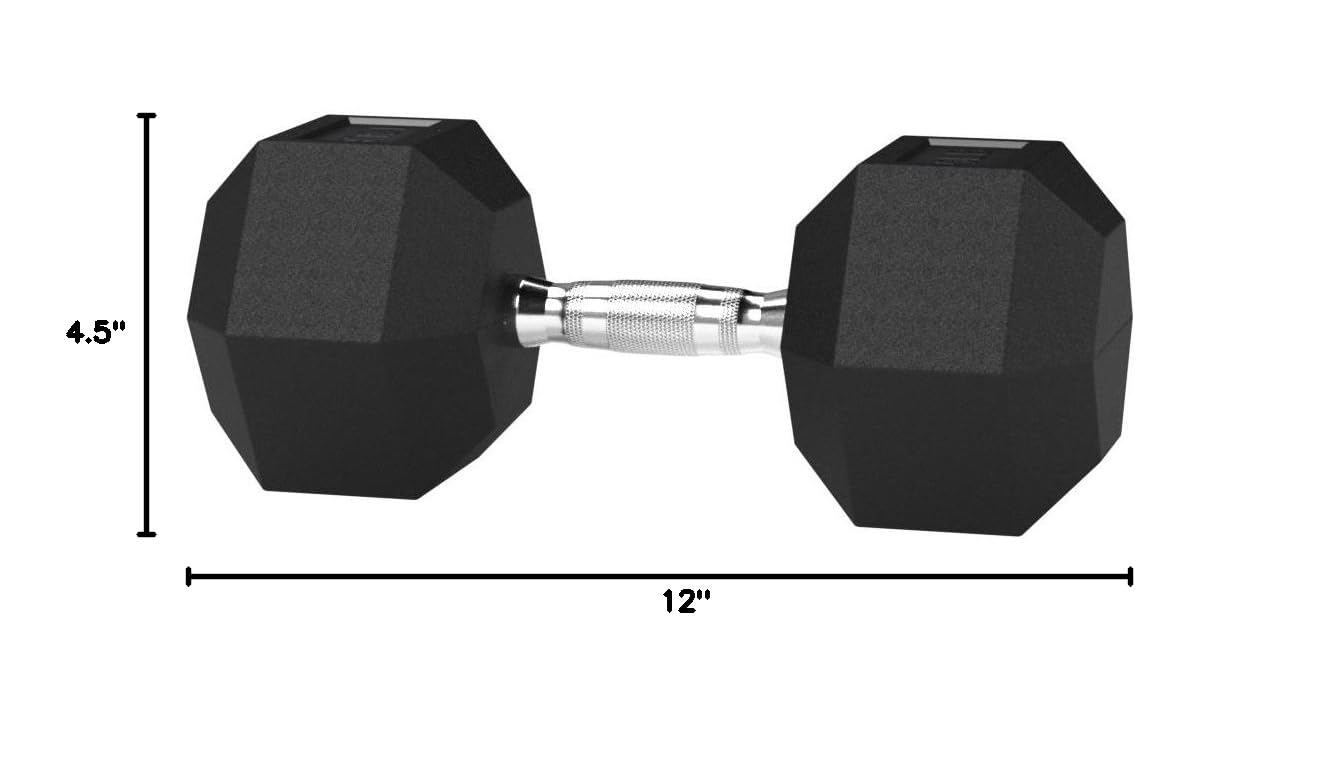 Amazon Basics Rubber Hex Dumbbell Hand Weights - 5 to 50 lbs Set for Home Gym, Strength Training & Fitness Workouts | Non-Slip Grip, Durable Rubber Coating | Perfect for Weightlifting, CrossFit & Muscle Building